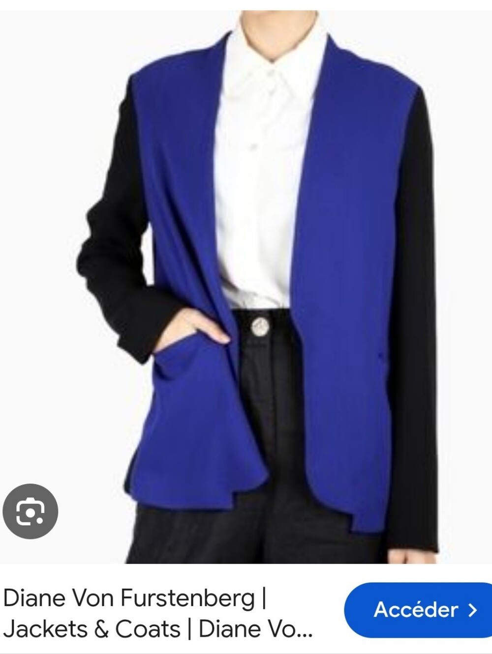 Diane Von Furstenberg Cobalt Blue and Black Colorblock Blazer Sz 8